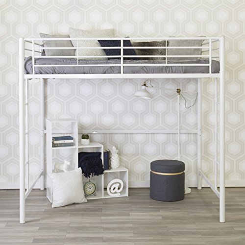 WE Furniture Full Metal Loft Bed - White