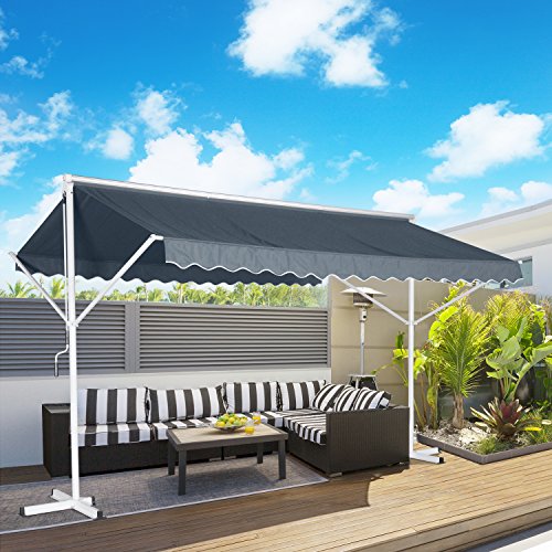 Outsunny Standmarkise Gartenmarkise Markise mit Faltarm Kurbel Terrasse Grau 4,5x3,4m – Bild 3