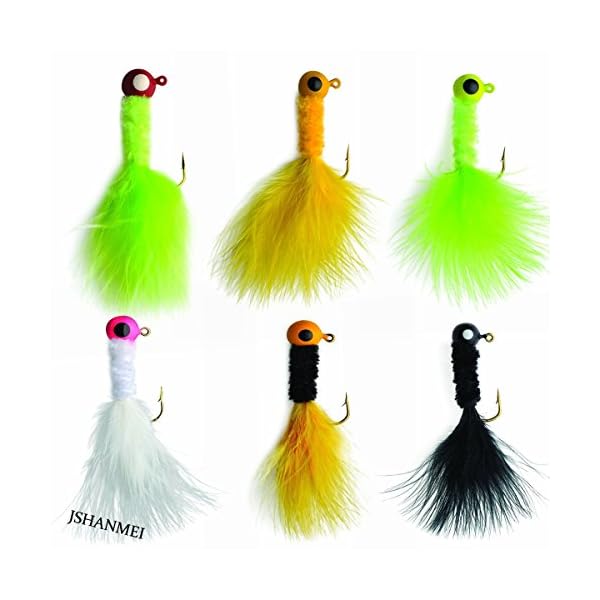 JSHANMEI-Assorted-Color-Crappie-Jigs-Head-Ice-Jigs-Marabou-Chenille-Fishing-Hard-Lure-Accessory-Bass-Pike-Walleye-Feather-Lead-Head-Hook-Rubber-Jigs