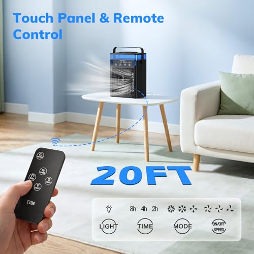 Portable Air Conditioner, Mini Air Conditioner Portable Cooling Fan with Remote Control, 3 Wind Speed & 3 Mist Level & 2-8H Timer Evaporative Air Cooler for Home Office Room, Black