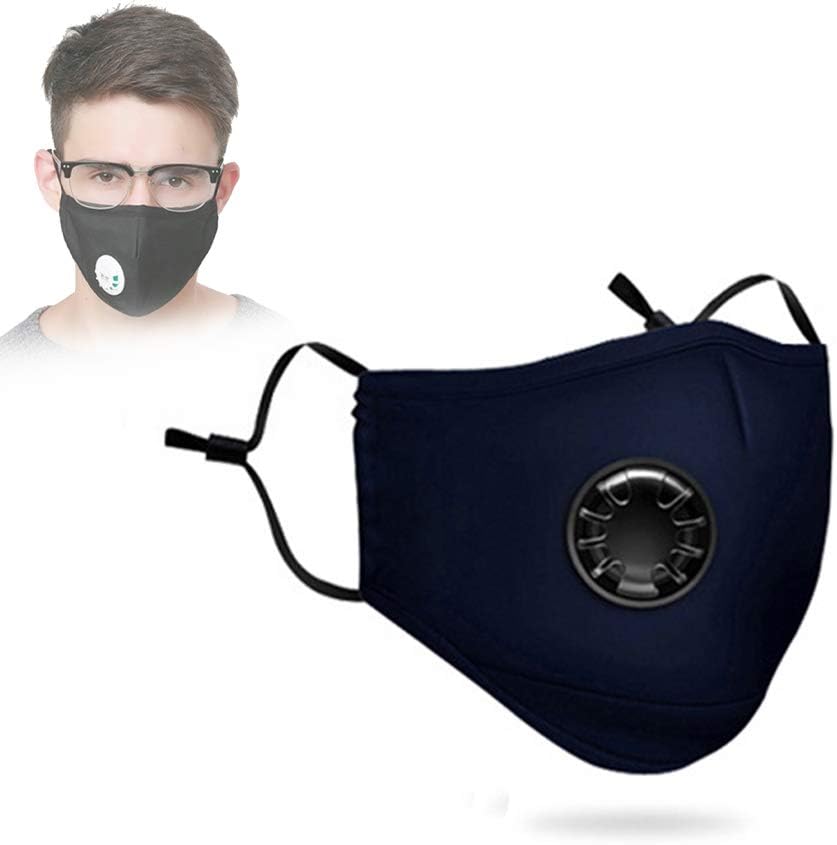Anti Air Dust and Smoke Pollution Mask Filter Respirator Mouth-Muffle Mask Anti PM2.5 Breathing Mask Cotton Haze Valve Anti-dust Mouth Mask Washable Respirator Breathing Mask Navy-Blue