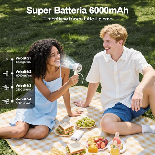 Dnenellr Portable Fan with Nebulizer, Powerful Mini USB Fan, Turbo Motor, 6000mAh Rechargeable Battery, 4 Speeds for Travel, Outdoor, Gift Idea Women Men (Beige)