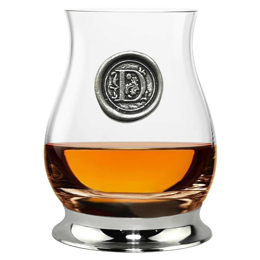 English Pewter Company Glencairn Personalised Whisky Mixer Glass with Monogram Initial - Unique Gifts for Men - with Your Choice of Initial 350ml [WGP104] (D)