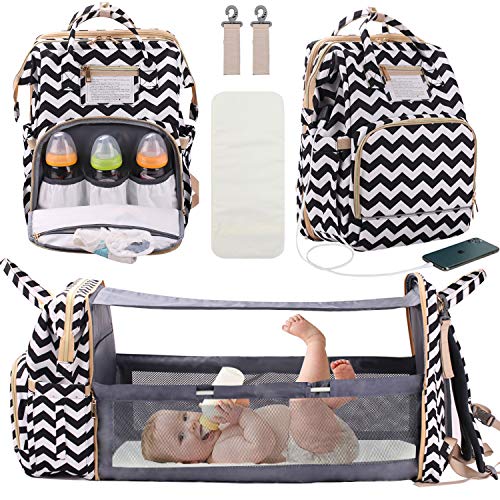 3 in 1 Diaper Bag Backpack with Changing Station, Foldable Baby Travel