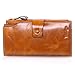 Yafeige Women's Large Capacity Oil wax cowhide Leather Purse Genuine Leather Wallet With Zipper Pocket(Yellowish Brown)
