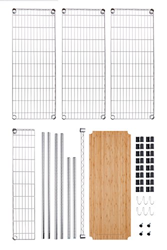 Finnhomy 16x36x61" 4-Tiers Adjustable Kitchen Bakers Rack Kitchen Cart Microwave Stand with Chrome Shelves and thicken Bamboo Cutting Board - Thumbnail 4