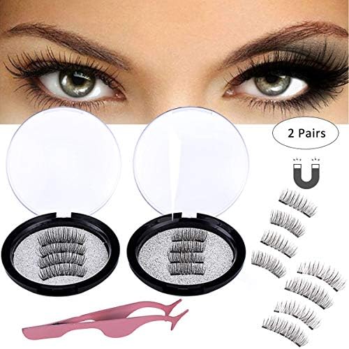 Magnetic Lashes 3 Magnets Magnetic Eyelashes Natural Full Eye Magnet Fake Lashes Ultra Thin Magnet Eyelashes 3D Double Magnetic Lashes (2 Sets)