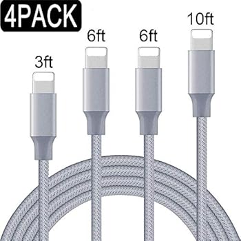 Aitaton MFi Certified iPhone Charger Lightning Cable 4 Pack[3/6/6/10FT]Extra Long Nylon Braided USB Charging & Syncing Cord Compatible iPhone 11 ProMax/11PRO/11/XS Max/XR/X/8/Plus/7/Plus/6/6Plus(Gray)