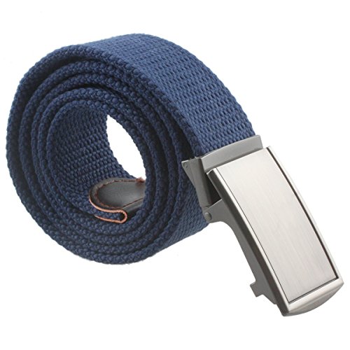 Sportmusies Canvas Web Belts for Men, Solid Color Military Style Casual Belts with Automatic Buckle, Blue