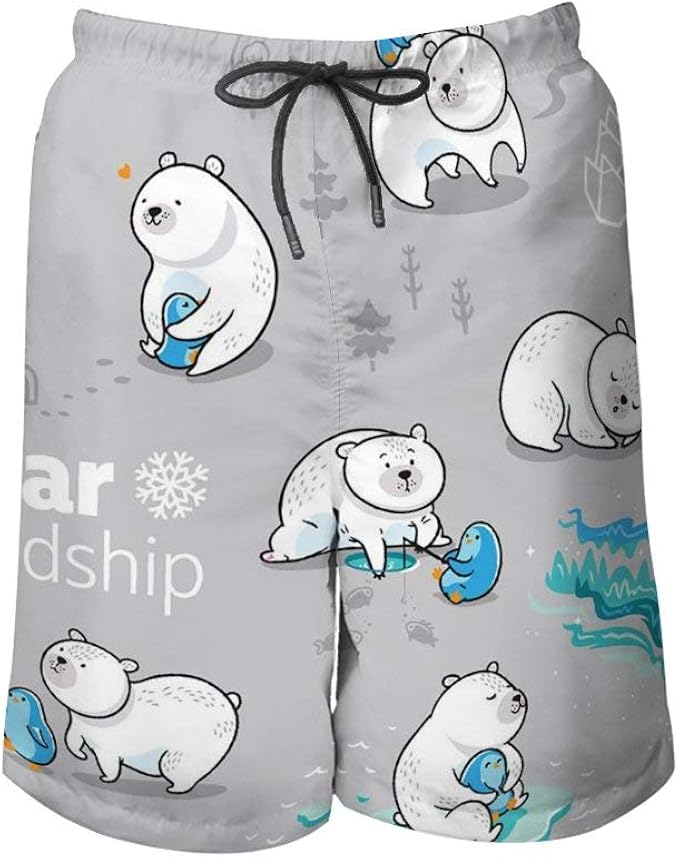 Pantalon De Plage Pour Homme Avec Ours Polaire Et Petit Pingouin Pour Passer Du Temps Pour Homme Couleur Short De Plage Y Compris 5 Tailles Blanc Large Amazon Fr Vetements Et Accessoires