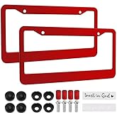 License Plate Frames Stainless Steel 2 Pack,License Plate Holders,Universal US Car License Plate Covers with Tire Valve Stem Caps and Decal Red