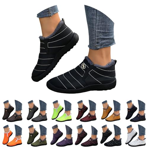 DFSDJEUW wide calf wellies for women Snow Boots Women Men Waterproof Winter Boot Warm Faux fur Lining Walking Shoes Slip On Ankle Booties Non-slip Side Zippper Short Boot Orthopedic Shoes Black 5.5