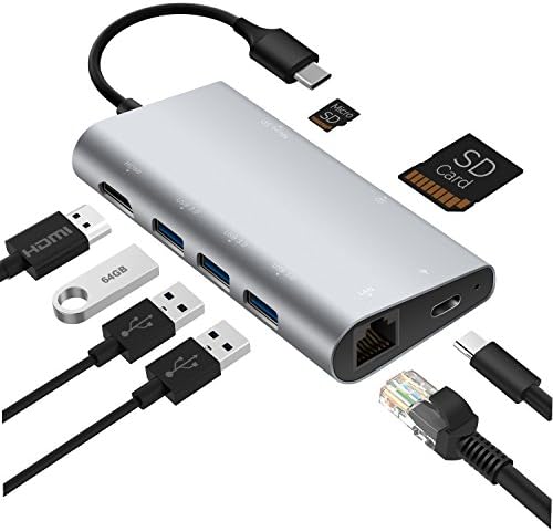 USB C Hub, USB C Adapter 3.1 with Type C Charging Port, 4K HDMI Output, USB 3.0 SD/TF Card Reader, 3 USB 3.0 Ports, Ethernet Port, for MacBook Pro 2015/2016, Chromebook 2016/2017 &amp; more USB C Devices