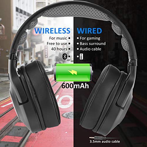 PS4 Headset, 7.1 Bass Surround Bluetooth Wireless Headset, Wired Gaming Headset with Detachable Noise Cancelling Mic for Xbox One, PC, Rotatable Ear Cups Soft Memory Earmuffs, LED Light - Blue