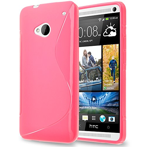 HTC ONE M7 Case, TownShopÂ® Hot Pink Soft TPU Skin S Line Design Cover For HTC ONE M7