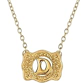 14K Gold Belt Buckle Necklace Western Style Initial Letter Pendant Necklace, Decorative Belt Buckle Frame Design