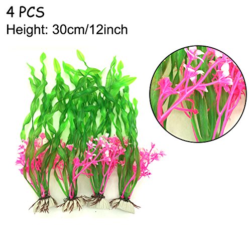 Pietypet Artificial Aquatic Plants, Large Aquarium Plants Plastic Fish Tank Decorations, 7PCS Red and Green