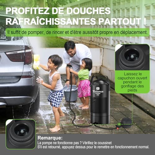 Tadomoe 20L Portable Solar Camping Shower with Foot Pump & Hose 2 m – Foldable Outdoor Shower Bag with Shower Head and Bag – Ideal for Travel, Van, Beach, Dog and Garden