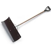 Snow Shovel with Wide 24-inch Steel Blade | 42-inch D-Grip Wood Handle Snow Pusher