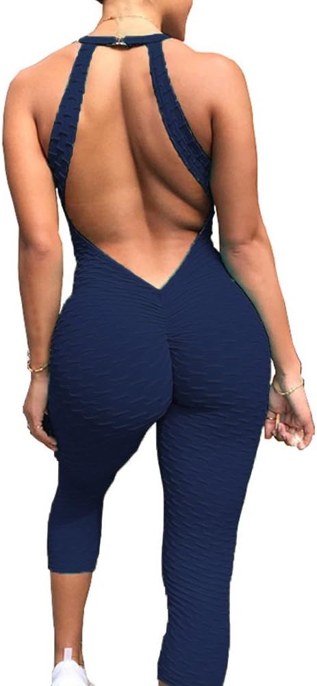 Meet Nice Womens Sport Yoga Jumpsuit Ruched Butt Lifting Sleeveless Backless Romper Playsuit