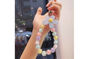 SYSUII Mobile Phone Strap Beaded Flower Bracelet Creative Hanging Rope Keychain Mobile Phone Lanyard Beaded Flower Anti-Lost Phone Case Lanyard Girl Women's Wrist Strap Phone Charms,Blue Colored