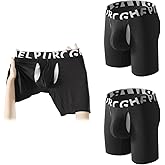 Cerahome Mens Fly Pouch Trunks Separate Front Open Underwear 2 Pairs Breathable Bulge Boxer Briefs Short & Long Leg