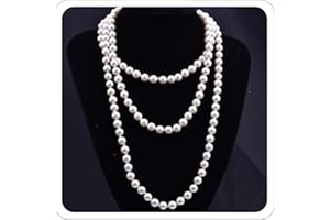ANGLEQUEEN Long Pearl Necklaces for Women Faux Pearl Dangle Necklace Chunky Bead Layered Pearl Necklace Wedding Bridal 60" Pearl Necklace 1920s Gatsby Costume Jewelry