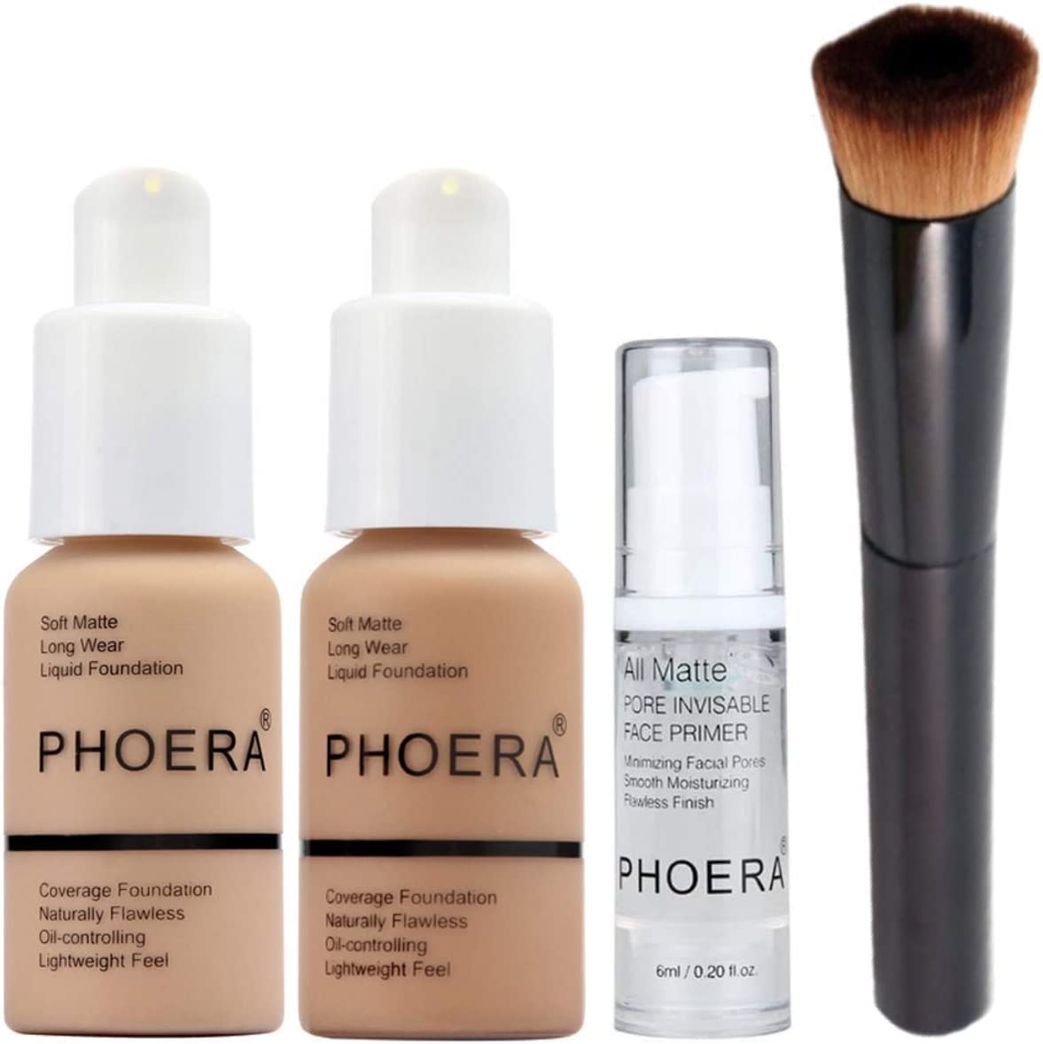 Glamza PHOERA Beauty Set (Buff Beige & Sand Matte Foundation, Face Primer & Liquid Brush)