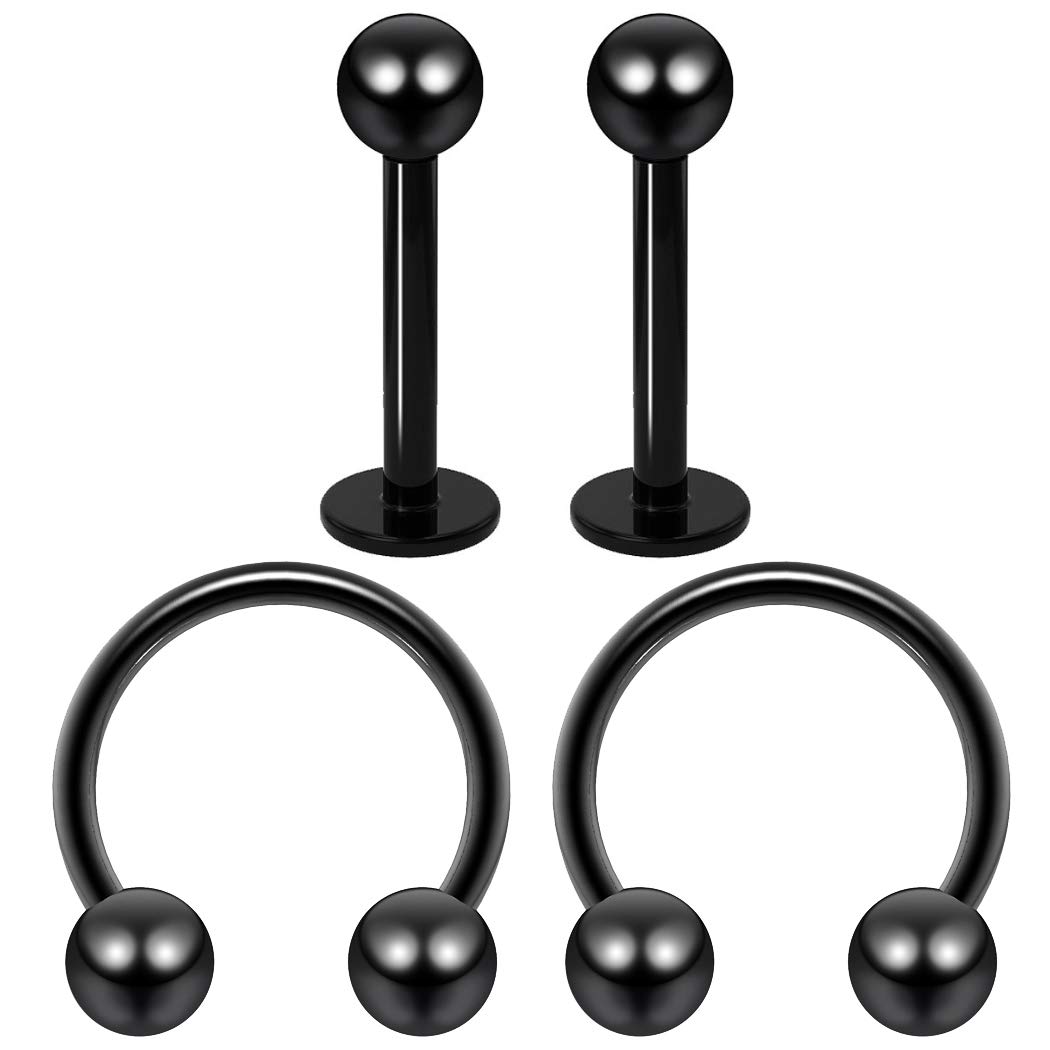 1.2mm 16g 8mm Cartilage Piercing Earrings 16 Gauge Black 8mm Earring Pierced Hoop for Ears Hypoallergenic Labret Bar Studs Piercing Jewellery Rings Surgical Steel