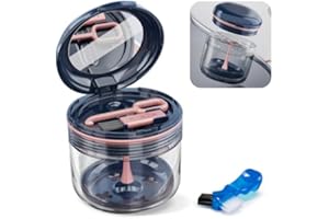 LOEVCC Denture Cups for Soaking Dentures with Strainer Basket, Portable Denture Case Box & Retainer Cleaner Case with Denture Brush and Mirror, No-Leak Denture Holder for Travel (Bule)