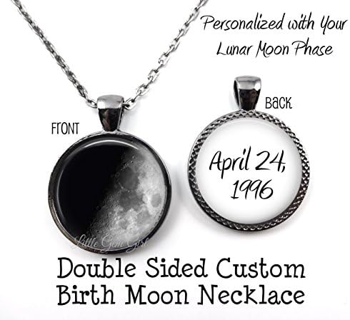 Little Gem GirlDouble Sided Your Custom Birth Moon Necklace or Key Chain Birthday Pendant in 4 Metal Finishes