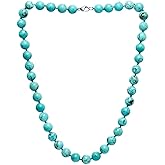 VN Jewelry Handmade Beaded Necklace for Women - Natural Blue Turquoise Gemstone Necklace - 10mm Beaded Statement Necklace for Women