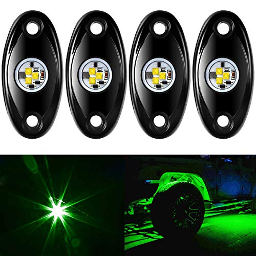 Aukmak 4 Pods LED Rock Light Kit for ATV SUV Offroad Car Truck Boat Underbody Glow Trail Rig Lamp Underglow LED Neon Lights Waterproof - Green