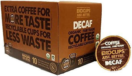 EKOCUPS Artisan Organic Decaf Coffee, medium roast, in Recyclable Single Serve Cups for Keurig K-cup Brewers, 10 count, 8 Pack