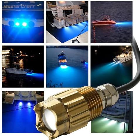 Blue 6 led 1/2" NPT Underwater Boat Drain Plug Light with connector for fishing Set32