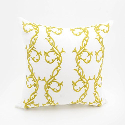 Gold Trellis Pillow Cover, Throw Pillow Cover, White Linen Pillow, Gold Trellis Embroidery, Gold Pillow Accent, Classic Home Decor, Cushion (16 inch x 16 inch)