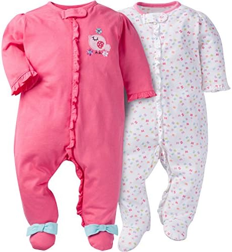 Childrenswear Baby Girls Clothes 2 Pack Zip Front Sleep 'N Play, Birds/Butterfly, 3-6 Months