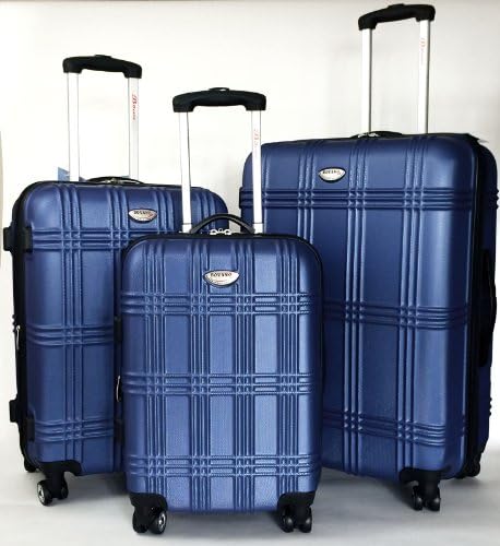 3pc Luggage Set Hardside Rolling 4 Wheel Spinner Upright Carryon Travel ABS Blue