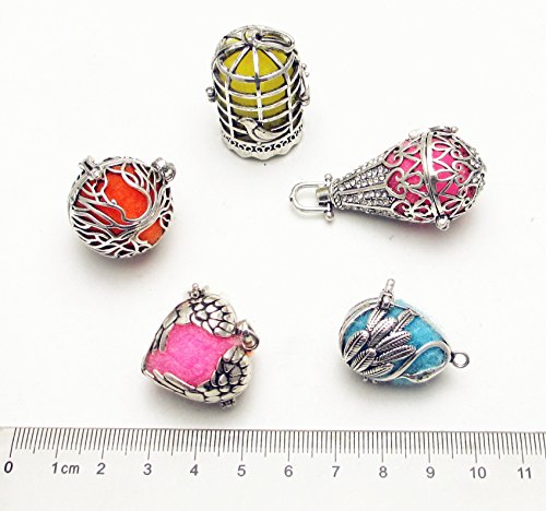 Dandan DIY 5pcs Bird Brass Cage Assorted Styles Owl Heart Landmine Tree Locket Perfume Essential Oil Aromatherapy Diffuser Charms Hollow Pendant Craft Diffusion Ball (Assorted Styles) - Thumbnail 2
