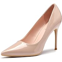 MODENCOCO Women's Patent Pointed Toe Block Heel Pumps — 4-Inch Heel, Slip-On Style, Multiple Colors - View #5