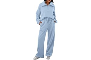 HOUJIBFA Womens 2 Piece Outfits Lounge Half Zip Hoodie Sweatsuit Sets Oversized Sweatshirt Baggy Fall Fashion Sweatpants