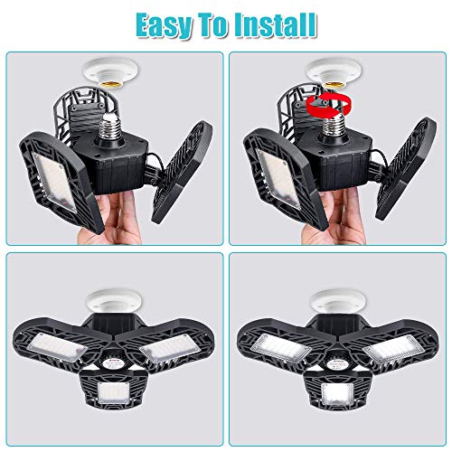 LED Garage Lights, SOLMORE 60W 6000LM Garage Ceiling Lights Deformable Garage Lighting Shop Lights E26 Screw Socket LED Light bulbs for Garage Basement Workshop (NO Motion Activated)