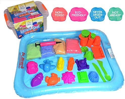 Huge Pack of Magic Sand - 4 Colours, 4.4lbs, 18 pcs Tool, Large Playing Tray, Travel Box, Eco Friendly. and It is Kinetic!