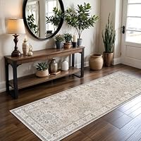 Washable 2x8 Hallway Runner Rug: Vintage Water Resistant Kitchen Entryway Rug Ultra Soft Living Room Bedroom Carpet with Non Slip Backing Indoor Low Pile Floor Mat for Bathroom Dining Room(2x8,Beige)
