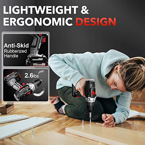 SCANS Cordless Drill Driver, 20V Electric Power Drill Kit, 354 In-lb Torque, Variable Speed, 3/8