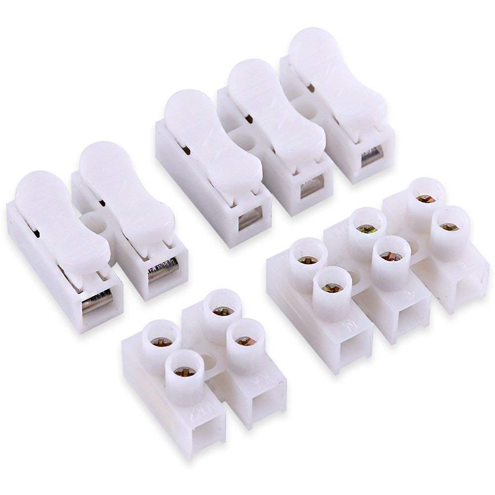 RUNCCI-YUN 60 Pieces 2P Spring Wire Connectors,Electrical Cable Clamp Terminal Block Connector, LED Strip Light Wire Connecting （CH2 CH3) 4 Styles
