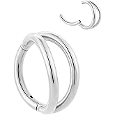 Titanium Double Hoop Nose Ring 16G 18G 20G Seamless Hinged Septum Rings 6mm 7mm 8mm 10mm Conch Piercing Jewelry Silver Segment Clicker Lip Rings Cartilage Earring Helix Rook Tragus