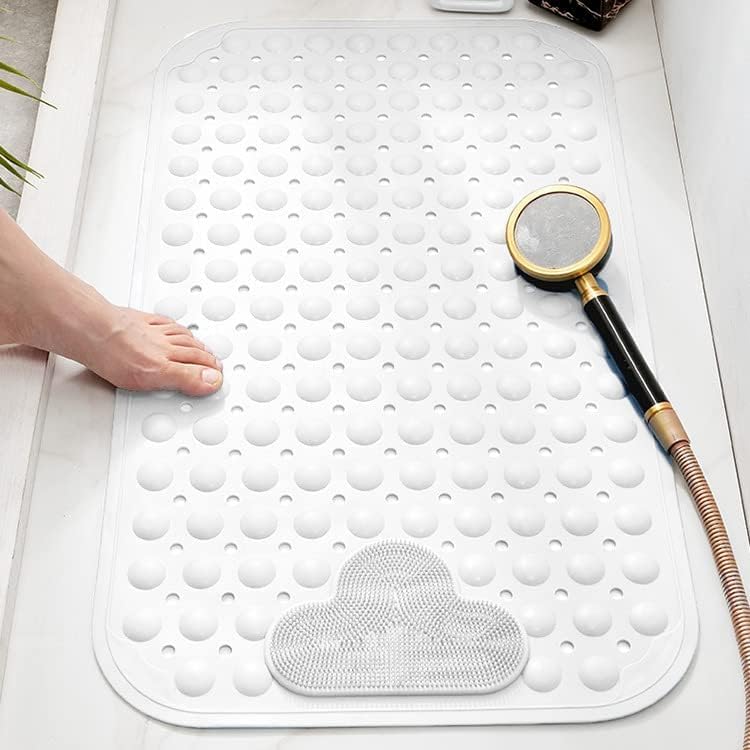 Moulaelos Non-Slip Shower Mat, 80x80cm, TPE, Anti-Mould & Mildew - Soft & Comfortable, Strong Suction Cups with Drain Holes, Machine Washable (White)