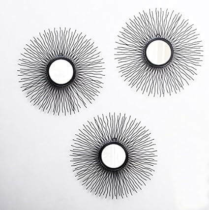 Furnish Craft Beautiful Curly Designed Black Framed Wall Mirror in Pack of 3 (Size- 15 x 15 inch)