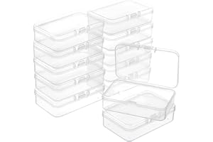 BENECREAT 12 Packs Rectangle PP Plastic Container Box, 3x2x0.8inch Bead Storage Organizer Box, Dustproof Case with Hinged Lid for Cards, Beads and Craft Supplies